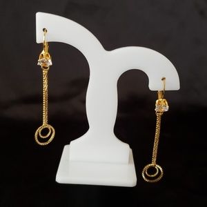 Clear Rhinestone Gold Color Dangle Earrings